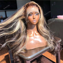 Load image into Gallery viewer, Highlight Honey Golden Blonde Body Wave 13x6 Transparent Lace Front Wig 100% Remy Human Hair 360 HD Lace Wig Ponytail Full Lace
