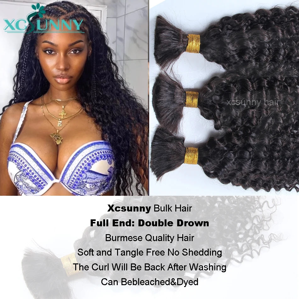 Bulk Human Hair No Weft For Braiding Curly Deep Wave Extensions Bulk Human Hair Bundles Wholesale For Boho Knotless Braids