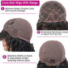 Load image into Gallery viewer, Long Water Wave Wigs For Black Women Malaysian Curly Human Hair Wigs With Bangs Full Machine Made Wigs Cheap Remy Human Hair Wig
