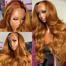 Load image into Gallery viewer, Ginger Brown Lace Front Wig Human Hair For Women 13x4 Lace Frontal Wigs Pre-Plucked Brazilian Blonde Colored Body Wave Lace Wigs
