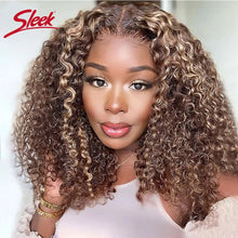 Load image into Gallery viewer, Sleek P4/27 Afro Kinky Curly Human Hair Bob Wigs Brazilian Highlight T1b/30 Remy Hair With Bang 250% Density Black Human Hair
