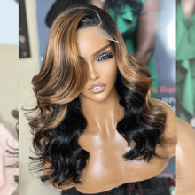 Load image into Gallery viewer, Human Hair Wig Bodywave Lace Glueless Left C Part Short Humanhair Wigs For Everyday Use Wavy Short BobTransparent Lace Wig 100%
