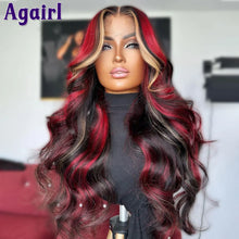 Load image into Gallery viewer, Red Blonde Highlight 13X6 Wavy Lace Frontal Wig Glueless 13x4 Body Wave Human Hair Wigs PrePlucked 4X6 Lace Wigs For Black Women
