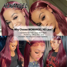 Load image into Gallery viewer, WOWANGEL 99J Burgundy 13x6 HD Lace Frontal Human Hair Wig 30inch Straight Wigs Melt Skins 250% Red Colored Wigs For Woman
