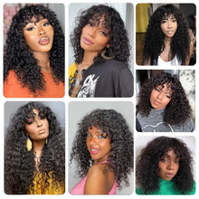 Load image into Gallery viewer, Long Water Wave Wigs For Black Women Malaysian Curly Human Hair Wigs With Bangs Full Machine Made Wigs Cheap Remy Human Hair Wig
