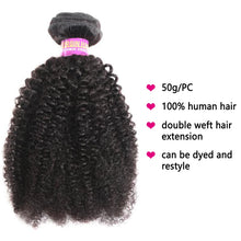 Load image into Gallery viewer, Afro Kinky Curly Human Hair Bundles Extensions 50g/PC Indian Remy Hair Natural Color Double Weft 1/3/5/7Pcs Set Full End
