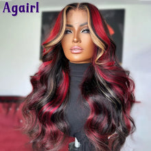 Load image into Gallery viewer, Red Blonde Highlight 13X6 Wavy Lace Frontal Wig Glueless 13x4 Body Wave Human Hair Wigs PrePlucked 4X6 Lace Wigs For Black Women
