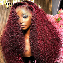 Load image into Gallery viewer, 350 Density 99J Burgundy Kinky Curly Wig Glueless 13x4/13x6 HD Lace Frontal Wigs For Women Human Hair Brazilian Lace Closure Wig
