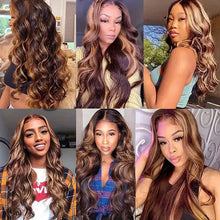 Load image into Gallery viewer, Glueless Highlight Wig Body Wave Human Hair Wigs Brazilian Hair 13x6 Hd Lace Frontal Wig For Women Blonde Hair Wig Ready To Wear
