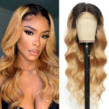 Load image into Gallery viewer, Honey Blonde Lace Front Wig PrePlucked 1B 27 Human Hair Wigs Ombre Body Wave Lace Front Human Hair Wig 180% Raw Bodywave 30 Inch
