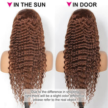 Load image into Gallery viewer, Curly wigs Transparent Lace Front Wig Chocolate Brown 13x4 13x6 Brazilian Deep Wave Frontal Human Hair Wig for Women Pre Plucked

