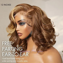 Load image into Gallery viewer, Tewjig 12 14 Inch Honey Blonde Highlight Bouncy Loose Body Wave Glueless 13x4 Frontal Lace Wig 100% Human Remy Hair
