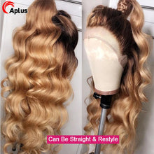 Load image into Gallery viewer, Ombre Honey Blonde Lace Front Wig 13x4 HD Lace Frontal Wig Blonde 4x4 Body Wave Closure Wig Ombre Human Hair Wigs For Women 180%
