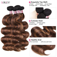 Load image into Gallery viewer, FB 30 Brown Highlight Body Wave Bundles With Closure 3 Bundles With 4x4 Lace Closure Brazilian Remy Colored Hair Extensions
