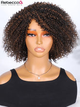 Load image into Gallery viewer, Highlight Short Kinky Curly Bob Wigs For Women Brazilian Remy Human Hair Wigs Easy Wear Human Hair Wig With Bangs 200% Density
