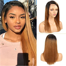 Load image into Gallery viewer, Sleek Lace Human Hair Wigs 18 Inch Long Ombre Brown Straight Brazilian Hair Wigs Red Colored Human Hair with Baby Hair for Women
