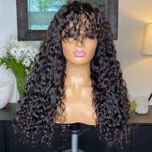 Load image into Gallery viewer, Long Water Wave Wigs For Black Women Malaysian Curly Human Hair Wigs With Bangs Full Machine Made Wigs Cheap Remy Human Hair Wig
