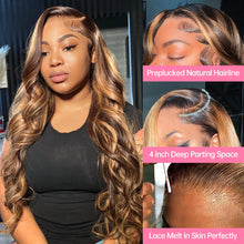 Load image into Gallery viewer, 13×4 Highlight Wig Human Hair Body Wave Ombre Human Hair Wig 13×6 360 HD Lace Front Wig Brazilian 4/27 Honey Blonde Colored Wigs
