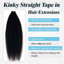 Load image into Gallery viewer, Kinky Straight Tape in Hair Extensions Human Hair Natural Black Skin Weft Tape in Real Human Hair Adhesive Invisible Tape ins
