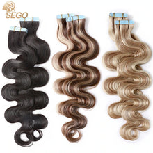 Load image into Gallery viewer, SEGO 12&quot;-24&quot; 2.5g/pc Remy Human Hair Body Wave Tape in Hair Extensions Adhesive Seamless Hair Weft Blonde Hair 20pcs/50g
