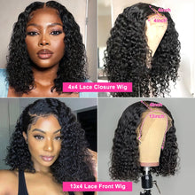 Load image into Gallery viewer, Cranberry Short Curly Bob Wig Wet And Wavy Water Wave Bob Wig Malaysian Lace Front Human Hair Wigs For Women 13x4 Frontal Wig
