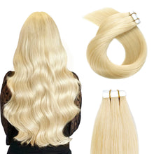 Load image into Gallery viewer, Tape In Hair Extensions #613 Bleach Blonde 100% Remy Human Hair Extensions 16-26 Inch Seamless Tape In For Salon High Quality
