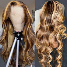 Load image into Gallery viewer, 360 Full Lace Human Hair Wig Honey Blonde Body Wave HD Lace Front Wig 4/27 Colored Human Hair Wig 180 Density Virgin Hair Indian
