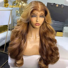 Load image into Gallery viewer, Highlight 13x6 HD Transparent Lace Frontal Human Hair Glueless Wig Pre plucked Ready To Wear Ombre 27 30 Colored Human Hair Wigs

