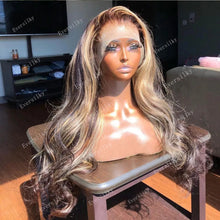 Load image into Gallery viewer, Highlight Honey Golden Blonde Body Wave 13x6 Transparent Lace Front Wig 100% Remy Human Hair 360 HD Lace Wig Ponytail Full Lace
