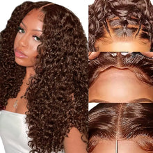 Load image into Gallery viewer, Curly wigs Transparent Lace Front Wig Chocolate Brown 13x4 13x6 Brazilian Deep Wave Frontal Human Hair Wig for Women Pre Plucked
