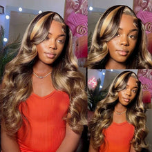 Load image into Gallery viewer, Honey Blonde Highlight 250 13x4 Body Wave Wig PrePlucked With Baby Hair Body Wave 13x6 Transparent HD Lace Frontal Wig 100% Remy

