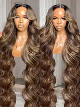 Load image into Gallery viewer, 4/27 Highlight Brown Body Wave 13x4 Colored Lace Front Human Hair Wigs Glueless 13x6 Ombre Blonde HD Lace Frontal Wig For Women
