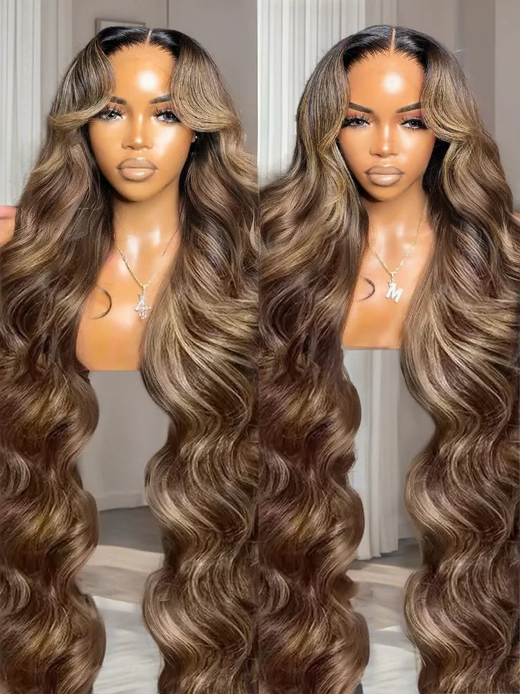 4/27 Highlight Brown Body Wave 13x4 Colored Lace Front Human Hair Wigs Glueless 13x6 Ombre Blonde HD Lace Frontal Wig For Women