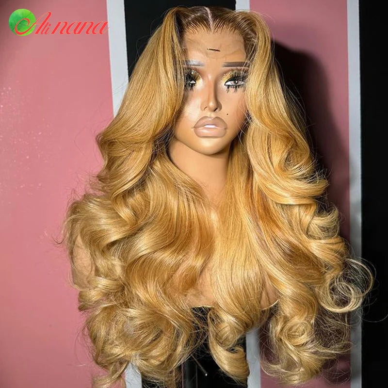 Ombre 4/27 1B/27 Honey Blonde Colored 13x6 Lace Frontal Wig Wave Pre-Plucked 12A Grade Lace Closure Human Hair Wig For Women