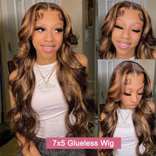 Load image into Gallery viewer, Wear And Go Highlight Ombre 7x5 Closure Pre Cut Glueless Wig Human Hair Ready To Wear 4/27 Body Wave  13x4 Front Preplcuked
