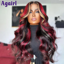 Load image into Gallery viewer, Red Blonde Highlight 13X6 Wavy Lace Frontal Wig Glueless 13x4 Body Wave Human Hair Wigs PrePlucked 4X6 Lace Wigs For Black Women
