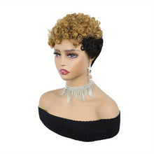 Load image into Gallery viewer, Fluffy Short Kinky Curly Afro Wig with Bangs Human Hair Pixie Cut  Natural Looking Wig for Women Easy Styling &amp; High Quality
