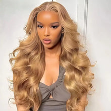 Load image into Gallery viewer, Brazilian #27 Honey Blond 30 34 Inch Body Wave 13x4 Lace Front Human Hair 13x6 HD Transparent Lace Frontal Wigs 220% For Women

