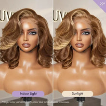 Load image into Gallery viewer, Tewjig 12 14 Inch Honey Blonde Highlight Bouncy Loose Body Wave Glueless 13x4 Frontal Lace Wig 100% Human Remy Hair
