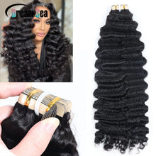 Load image into Gallery viewer, 18Inch Deep Wave Tape In Hair Extensions Human Hair For Women Kinky Curly Double Drawn Tape Ins Brazilian Remy Hair Extensions
