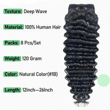 Load image into Gallery viewer, Human Hair Deep Wave Clip In Hair Extensions Brazilian Clip In 8 Pcs/Set Natural Black Color Clip Ins Remy Hair 10-26 Inch 120G
