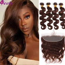 Load image into Gallery viewer, Body Wave Brazilian Human Hair Bundles With Closure Frontal 13x4 Transparent Lace Extensions 100% Real Human Hair 3 Bundles #4
