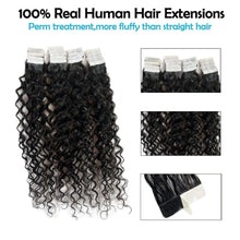 Load image into Gallery viewer, Black Water Wave Tape in Human Hair Extension Brazilian Hair Skin Weft Tape in Curly Human Hair 20pcs Tape in Hair Extensions
