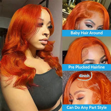 Load image into Gallery viewer, Orange Ginger Bob Wig 13x4 Lace Front Wig Human Hair Pre Plucked Natural Hairline #350 Body Wave Indian Hair For Women 180%
