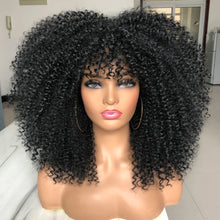 Load image into Gallery viewer, Curly Afro Wigs for Black Women Short Curly Wig with Bangs Kinky Curls Curly Hair Synthetic Wigs for African American Women
