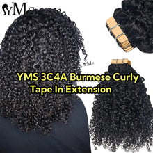 Load image into Gallery viewer, Sassy 3C4A Burmese Curly Tape In Human Hair Extensions For Women YMS Curly Pu Tape Ins Hair Adhesive Invisible Bundles 120 pcs
