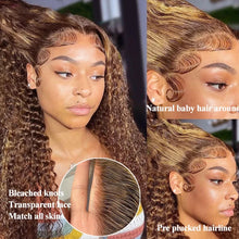 Load image into Gallery viewer, 360 HD Lace Frontal Human Hair Wigs Highlight Kinky Curly Colored Transparent Invisible 13x4 13x6 HD Lace Front Wig 250% Density
