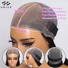 Load image into Gallery viewer, UNice Bye-Bye Knots Wig Pre Cut Pre Bleached Pre Plucked 7x5 Lace Closure Wig Human Hair Honey Blonde Body Wave Glueless Wig
