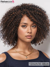 Load image into Gallery viewer, Highlight Short Kinky Curly Bob Wigs For Women Brazilian Remy Human Hair Wigs Easy Wear Human Hair Wig With Bangs 200% Density
