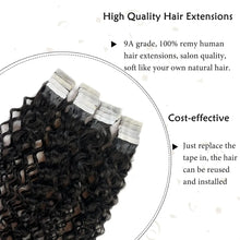 Load image into Gallery viewer, Black Water Wave Tape in Human Hair Extension Brazilian Hair Skin Weft Tape in Curly Human Hair 20pcs Tape in Hair Extensions
